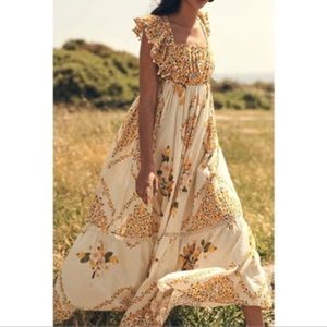 FARM Rio Off White Cashew Crossed Back Maxi Dress NWT